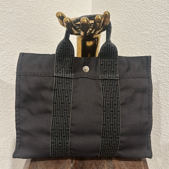 Hermes Handbag Tote PM Yell Line Canvas Gray  HERMES Authentic!!! - Picture 5 of 17